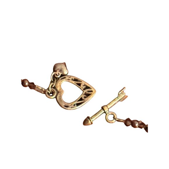 Vintage Sterling Silver Heart Arrow Toggle Clasp Glass Bead Bracelet Purple 6.75 - Picture 3 of 5